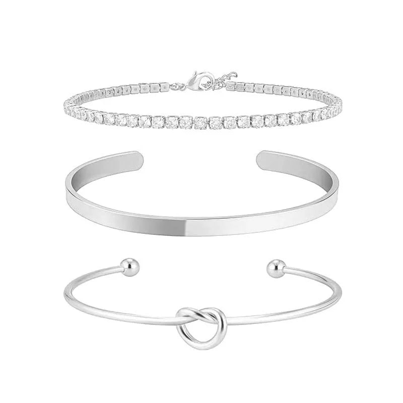 3 - Piece Elegant Bracelet Set – Knot, Bangle & Tennis Design - Britt Company