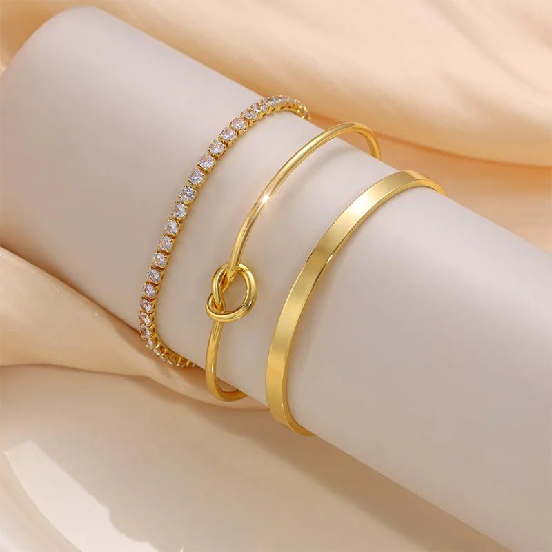 3 - Piece Elegant Bracelet Set – Knot, Bangle & Tennis Design - Britt Company