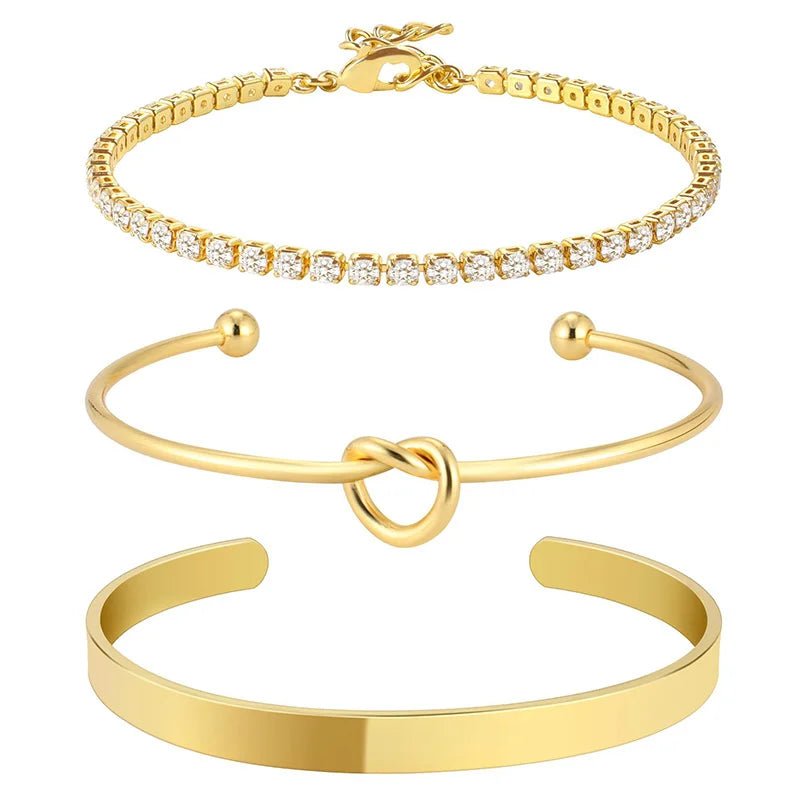 3 - Piece Elegant Bracelet Set – Knot, Bangle & Tennis Design - Britt Company