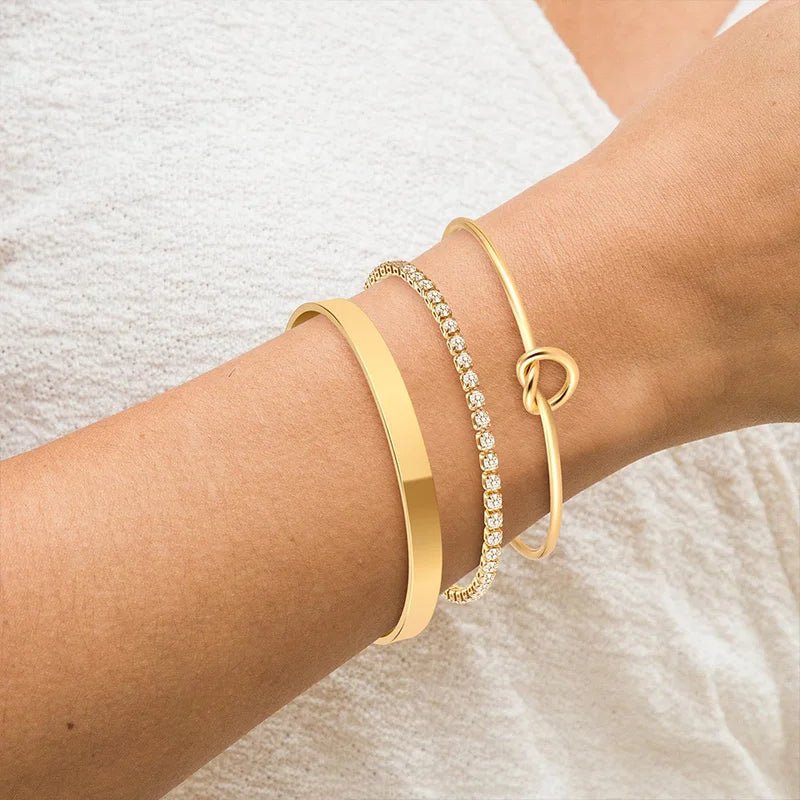 3 - Piece Elegant Bracelet Set – Knot, Bangle & Tennis Design - Britt Company