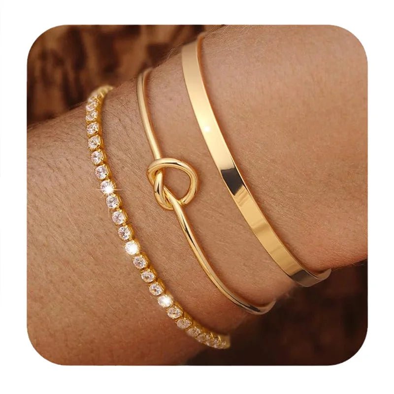 3 - Piece Elegant Bracelet Set – Knot, Bangle & Tennis Design - Britt Company