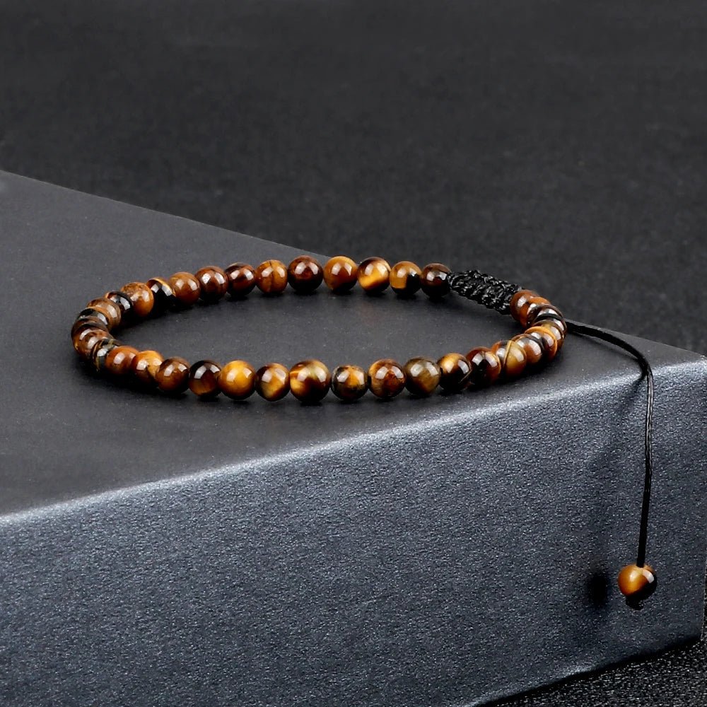 Adjustable Natural Stone Beaded Bracelet – Tiger Eye, Lava & Malachite - Britt Company