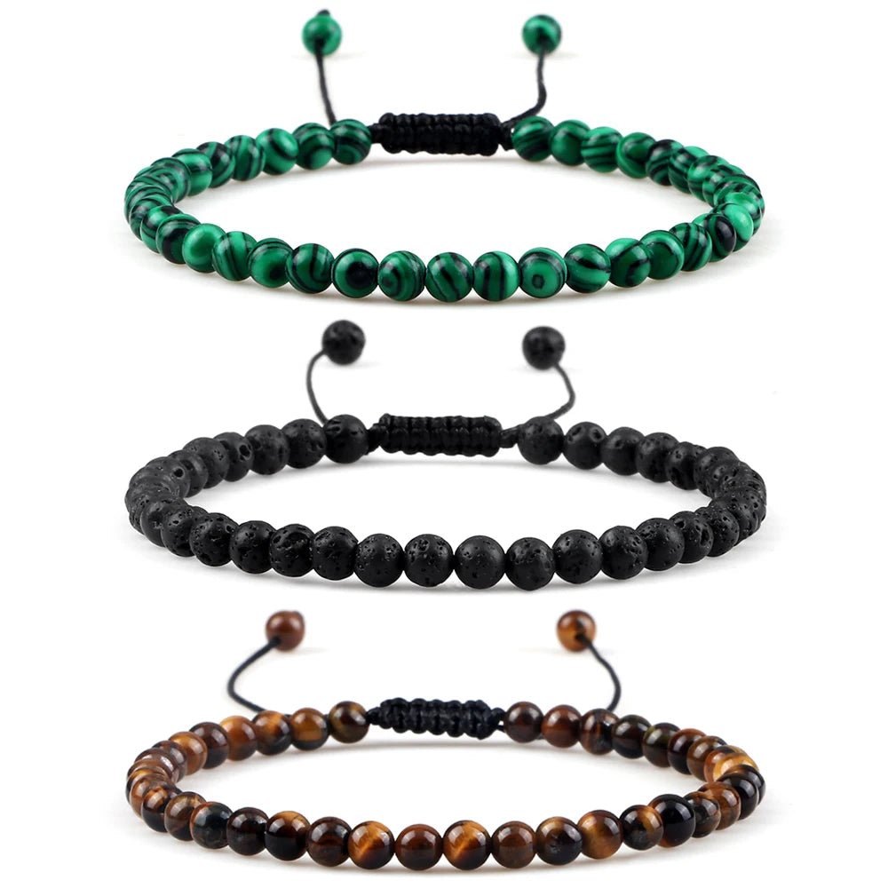 Adjustable Natural Stone Beaded Bracelet – Tiger Eye, Lava & Malachite - Britt Company