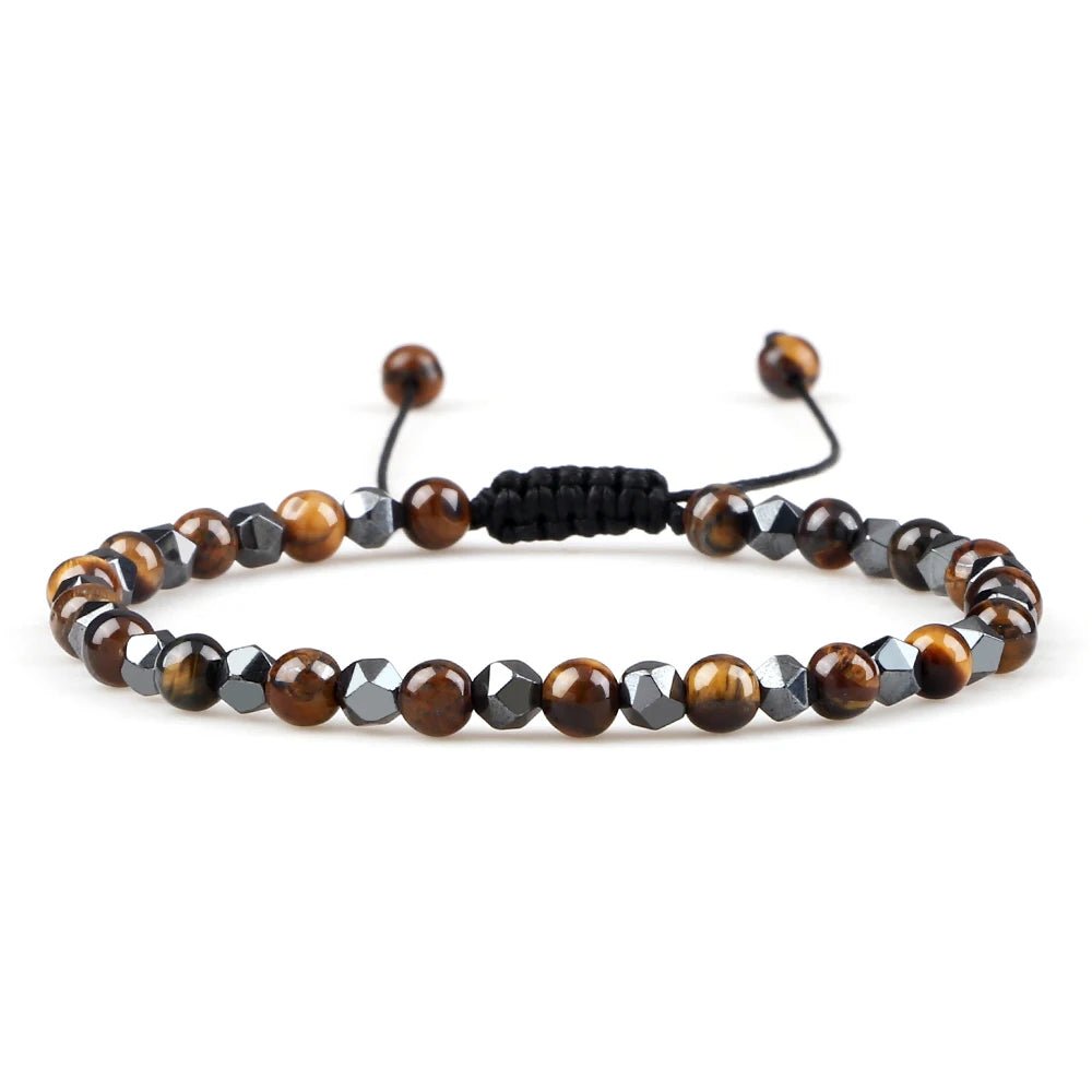 Adjustable Natural Stone Beaded Bracelet – Tiger Eye, Lava & Malachite - Britt Company