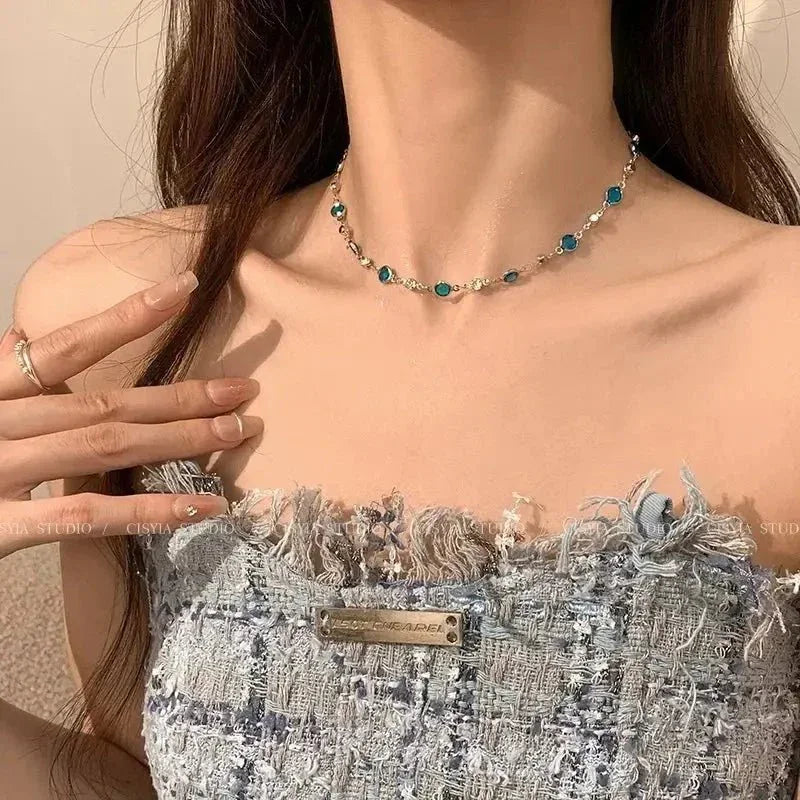 Blue Crystal Butterfly Layered Necklace – Elegant Double Chain Britt Company