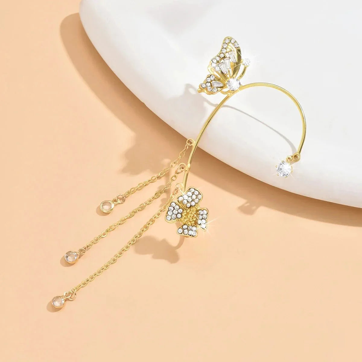BUTTERFLY FLOWER TASSEL SHINY ZIRCON EARRINGS Britt Company