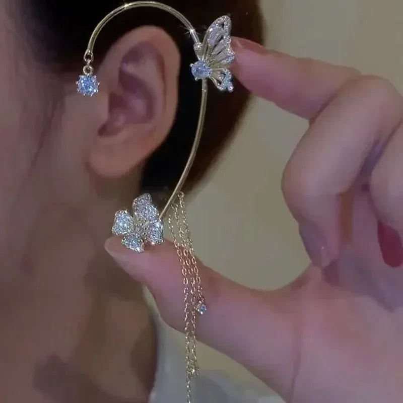 BUTTERFLY FLOWER TASSEL SHINY ZIRCON EARRINGS - Britt Company
