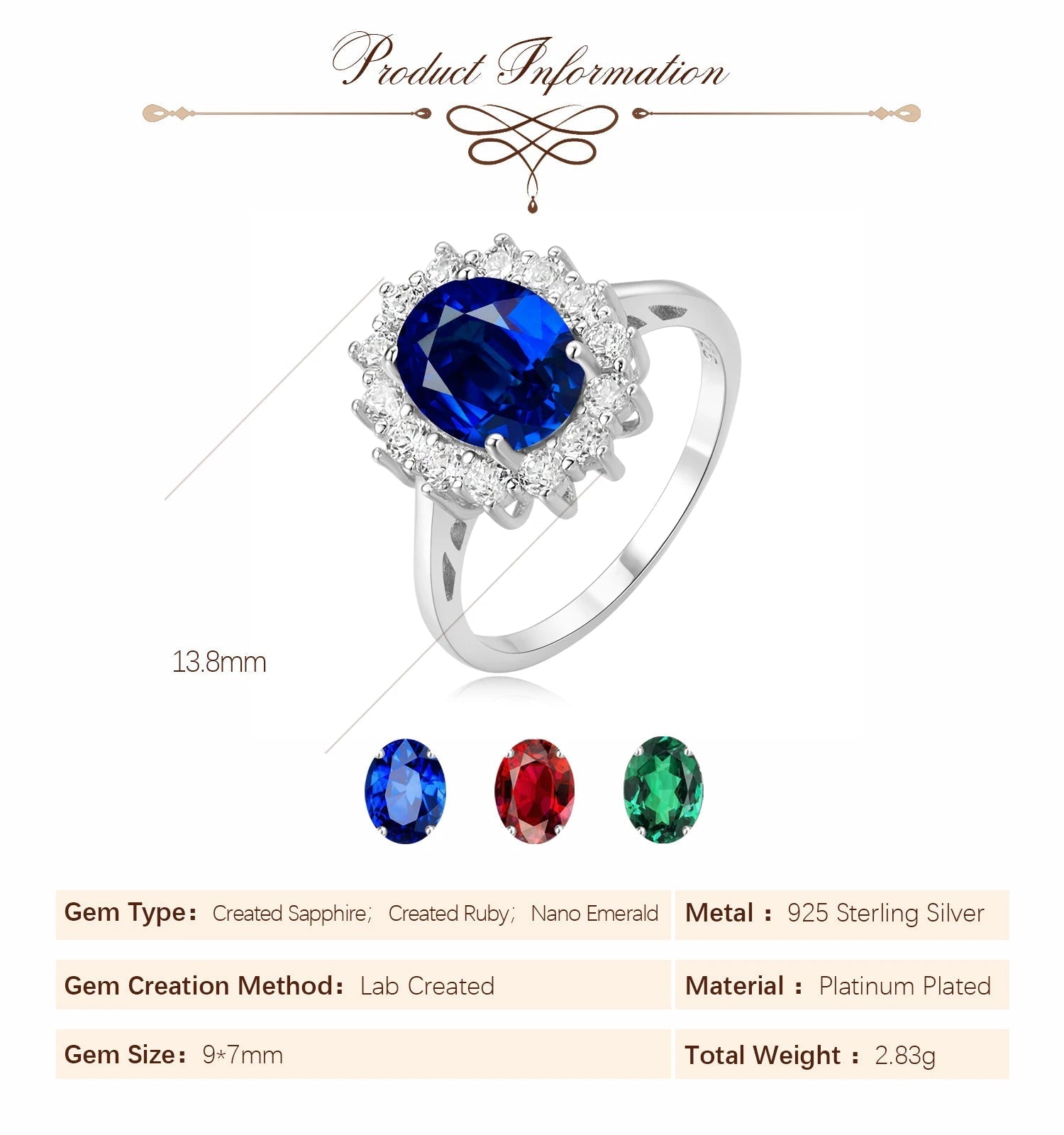 👑 Crown Jewel – Certified 925 Sterling Silver Oval Gemstone Cocktail Ring - Britt Company