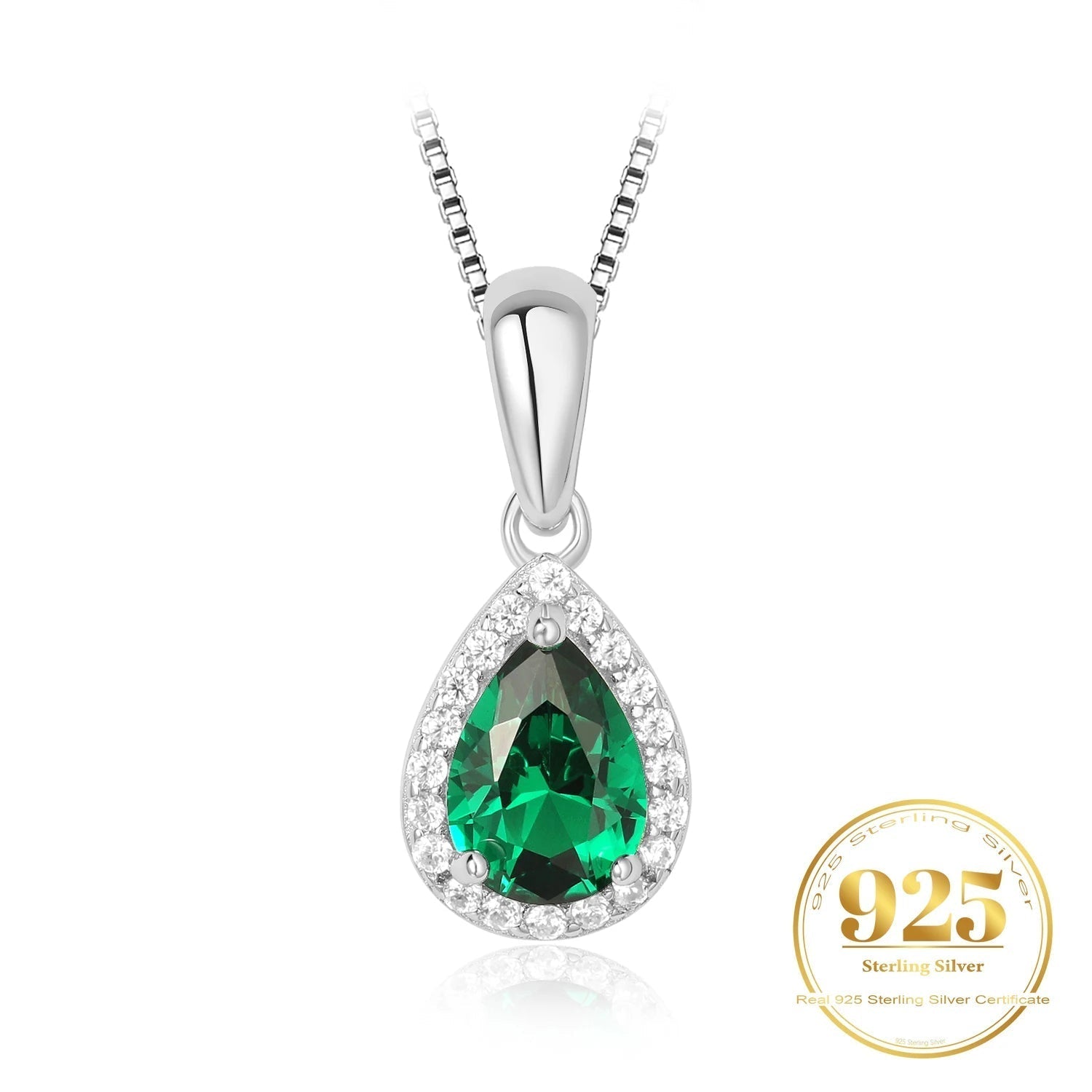 💚 Emerald Teardrop – Certified 925 Sterling Silver Pendant Necklace - Britt Company