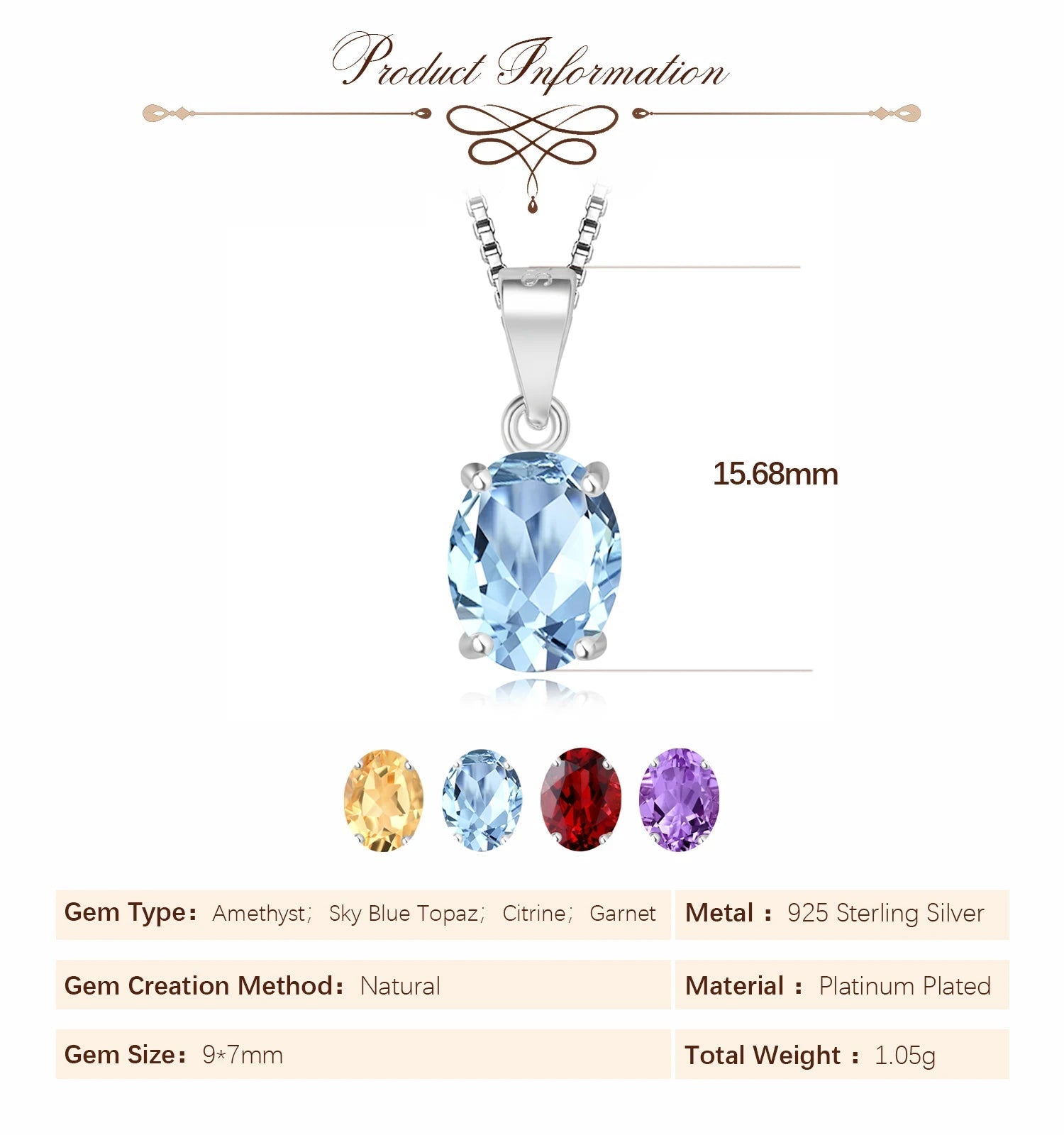 ✨ Eternal Glow – Certified 925 Sterling Silver Oval Birthstone Pendant - Britt Company
