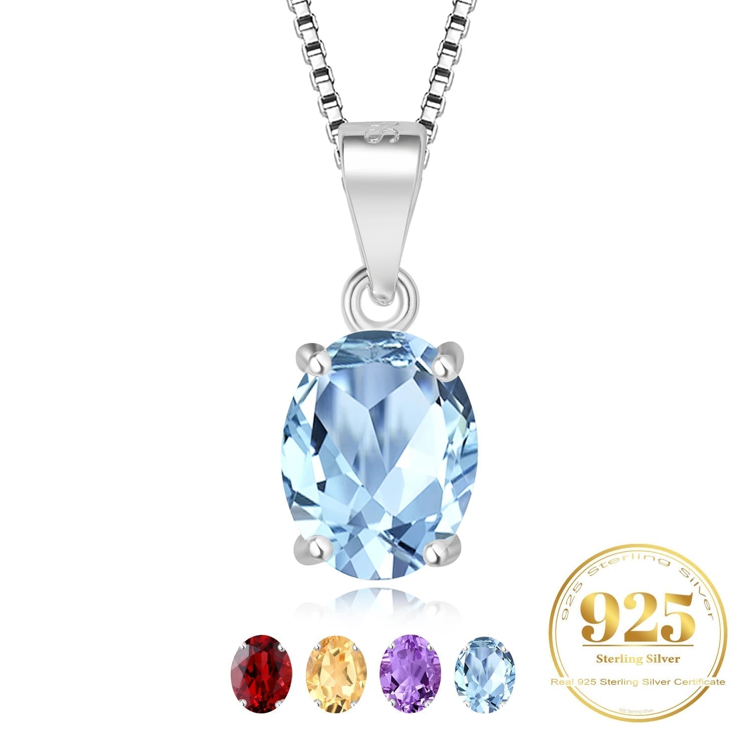 ✨ Eternal Glow – Certified 925 Sterling Silver Oval Birthstone Pendant - Britt Company