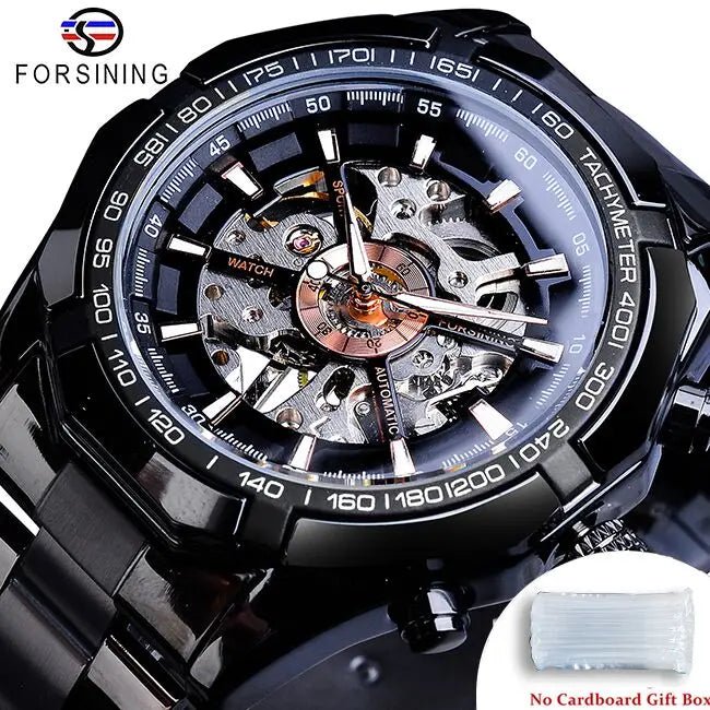 Forsining Stainless Steel Skeleton Automatic Watch – Luxury Men’s Mechanical Wristwatch UK - Britt Company