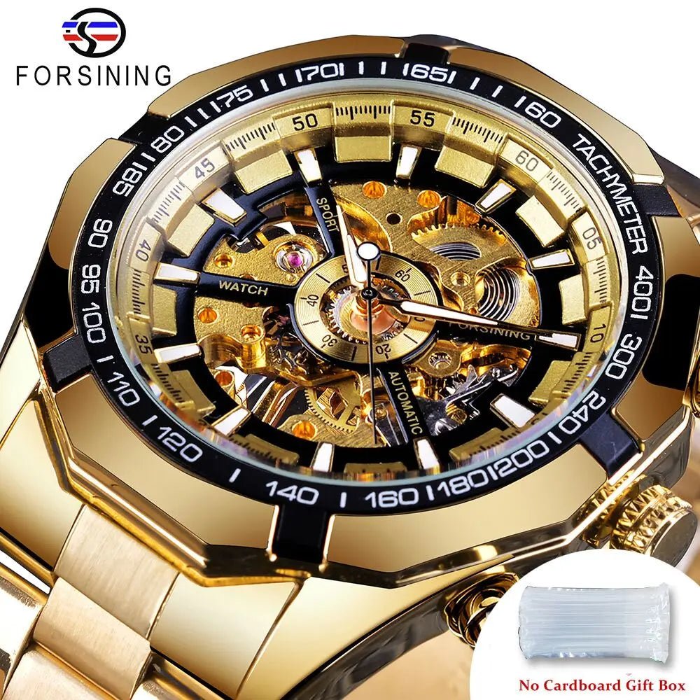 Forsining Stainless Steel Skeleton Automatic Watch – Luxury Men’s Mechanical Wristwatch UK - Britt Company