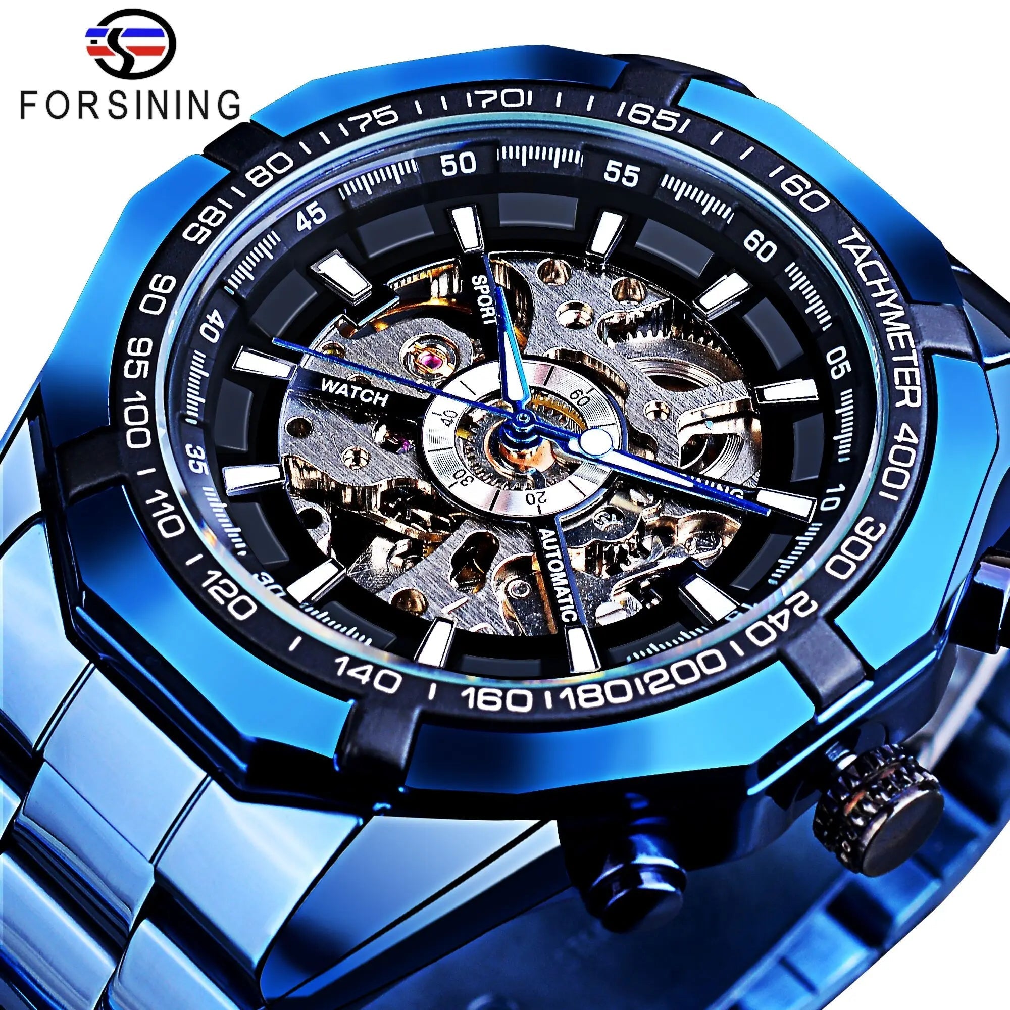 Forsining Stainless Steel Skeleton Automatic Watch – Luxury Men’s Mechanical Wristwatch UK - Britt Company