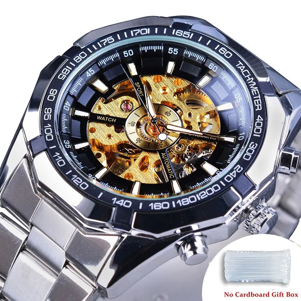 Forsining Stainless Steel Skeleton Automatic Watch – Luxury Men’s Mechanical Wristwatch UK - Britt Company