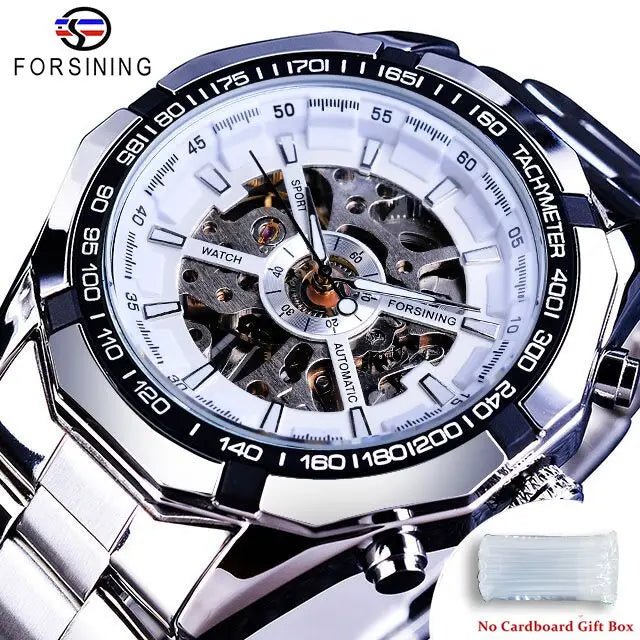 Forsining Stainless Steel Skeleton Automatic Watch – Luxury Men’s Mechanical Wristwatch UK - Britt Company