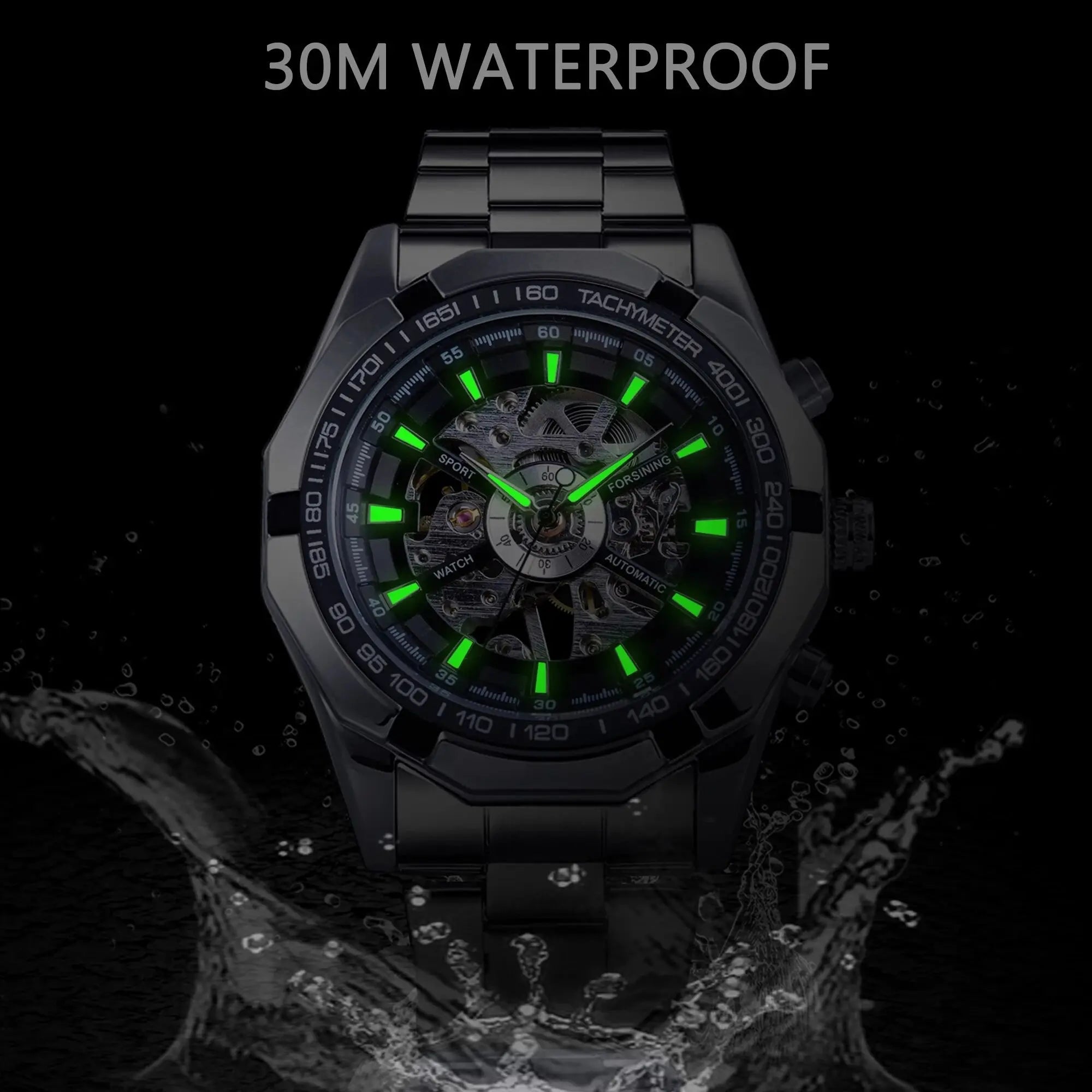Forsining Stainless Steel Skeleton Automatic Watch – Luxury Men’s Mechanical Wristwatch UK - Britt Company
