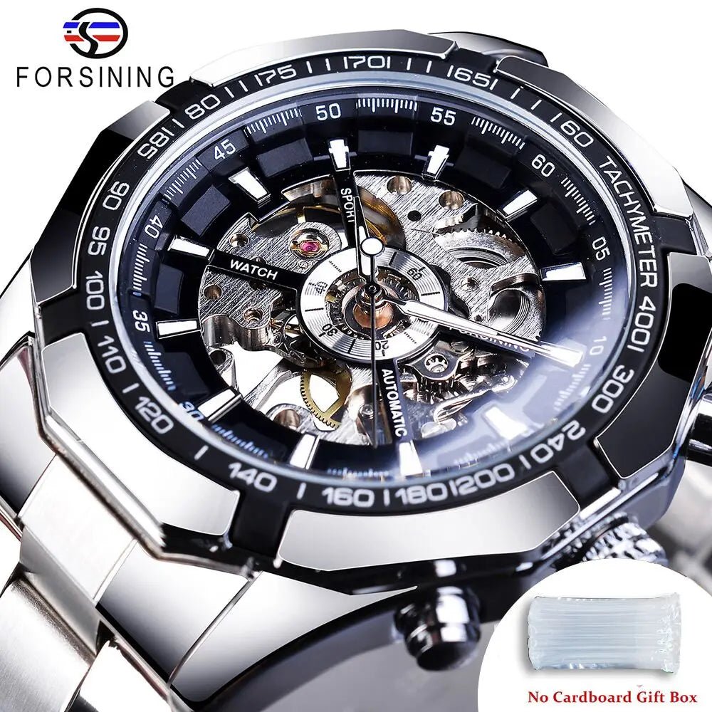 Forsining Stainless Steel Skeleton Automatic Watch – Luxury Men’s Mechanical Wristwatch UK - Britt Company