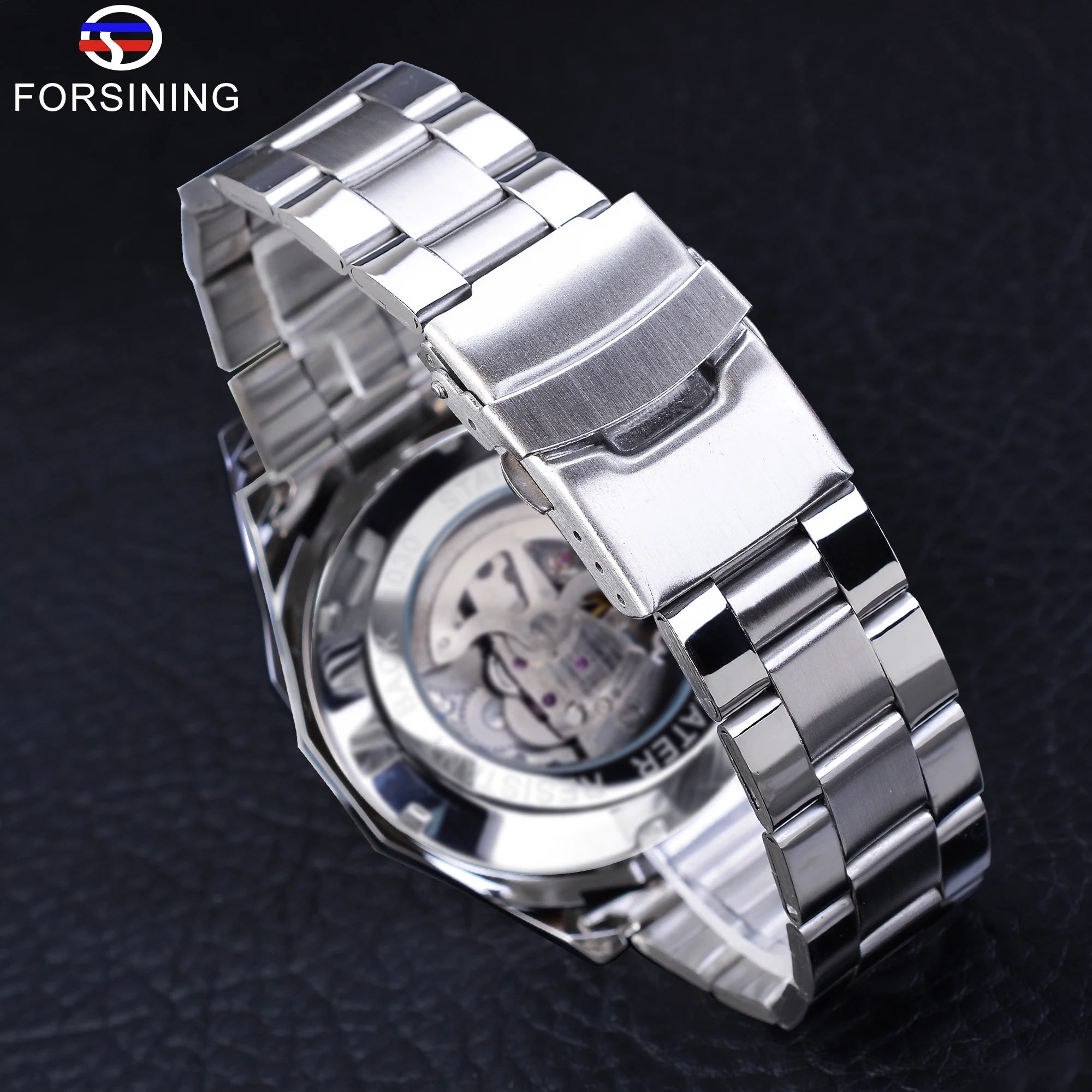 Forsining Stainless Steel Skeleton Automatic Watch – Luxury Men’s Mechanical Wristwatch UK - Britt Company