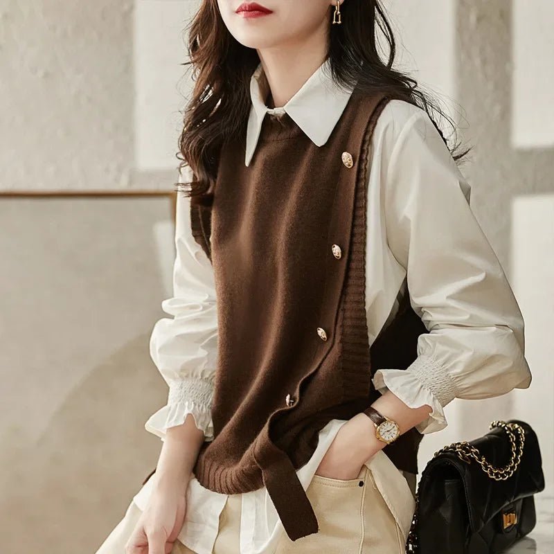 Knitted Sweater Vest with Polo Collar - Britt Company