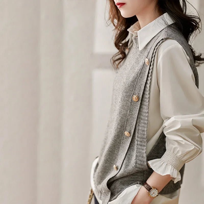 Knitted Sweater Vest with Polo Collar - Britt Company