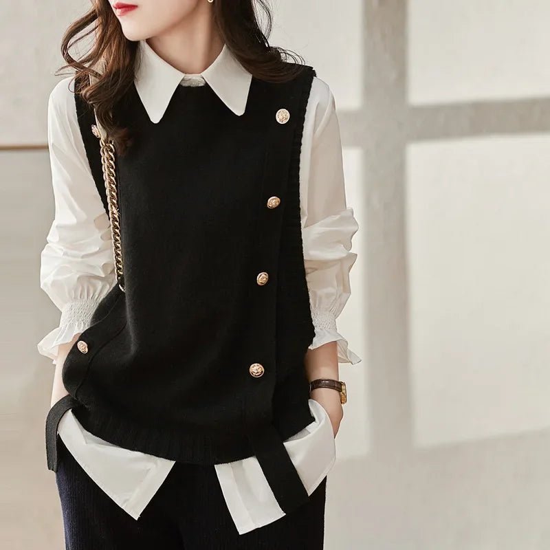 Knitted Sweater Vest with Polo Collar - Britt Company