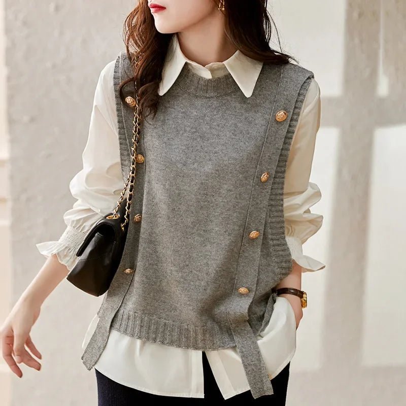 Knitted Sweater Vest with Polo Collar - Britt Company