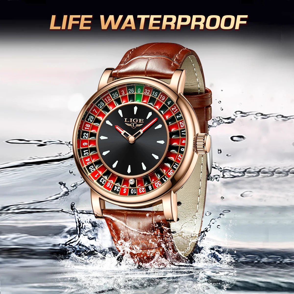 LIGE Roulette Watch – Men’s Quartz 45MM Leather Waterproof Luminous Wristwatch UK - Britt Company