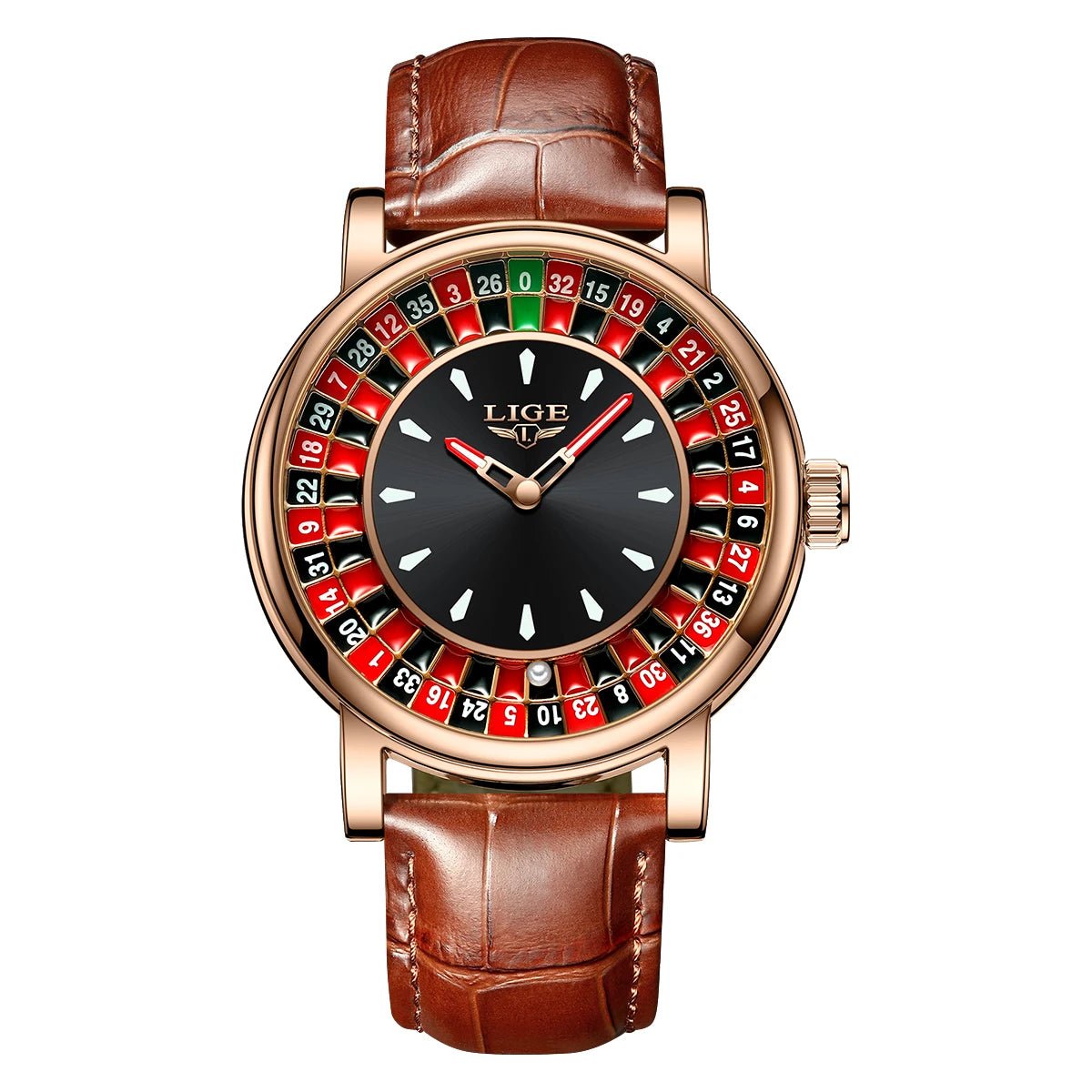 LIGE Roulette Watch – Men’s Quartz 45MM Leather Waterproof Luminous Wristwatch UK - Britt Company