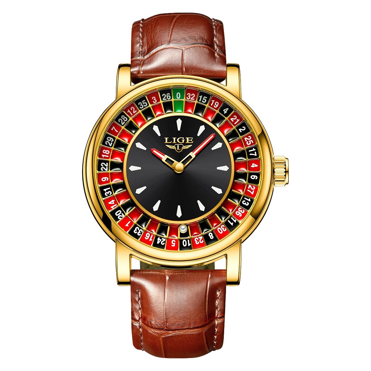 LIGE Roulette Watch – Men’s Quartz 45MM Leather Waterproof Luminous Wristwatch UK - Britt Company