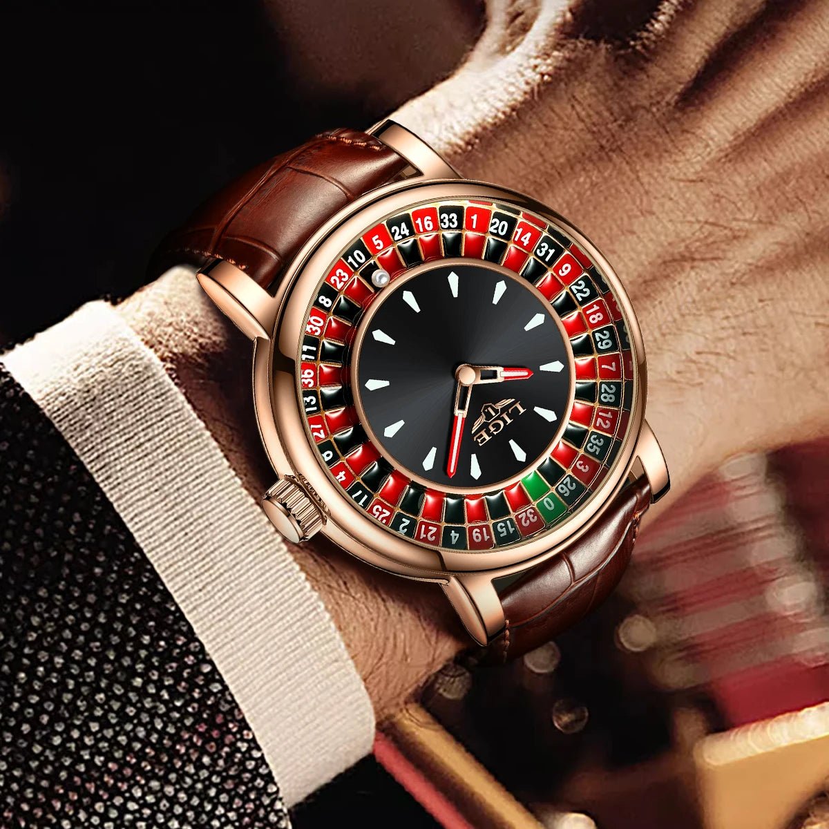 LIGE Roulette Watch – Men’s Quartz 45MM Leather Waterproof Luminous Wristwatch UK - Britt Company