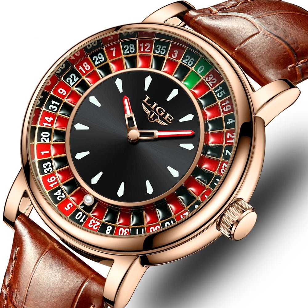 LIGE Roulette Watch – Men’s Quartz 45MM Leather Waterproof Luminous Wristwatch UK - Britt Company