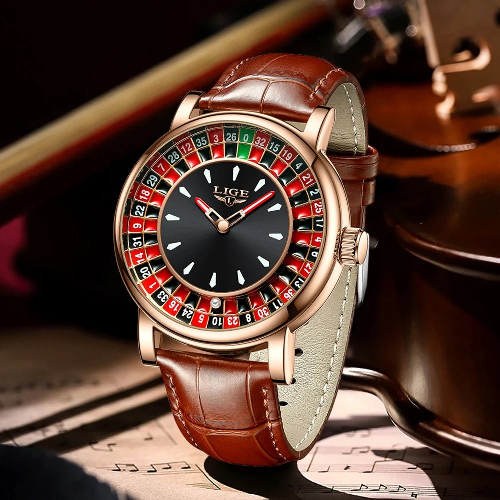 LIGE Roulette Watch – Men’s Quartz 45MM Leather Waterproof Luminous Wristwatch UK - Britt Company