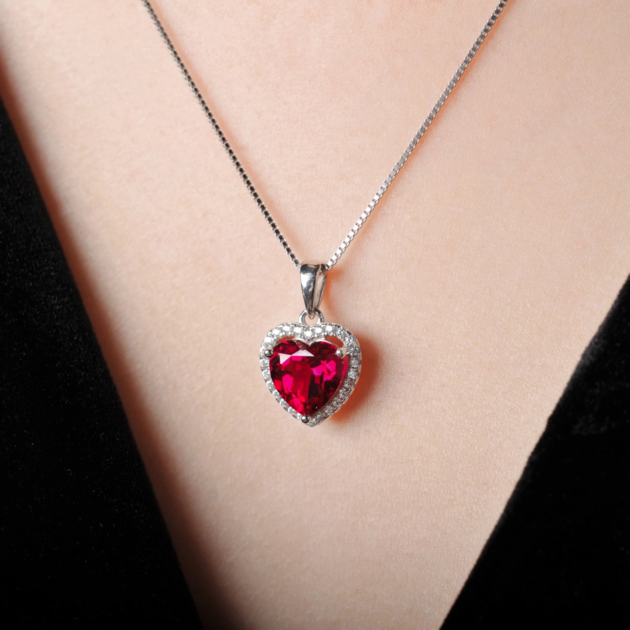 ❤️ Ruby Heart Halo – Certified 925 Sterling Silver Pendant Necklace - Britt Company