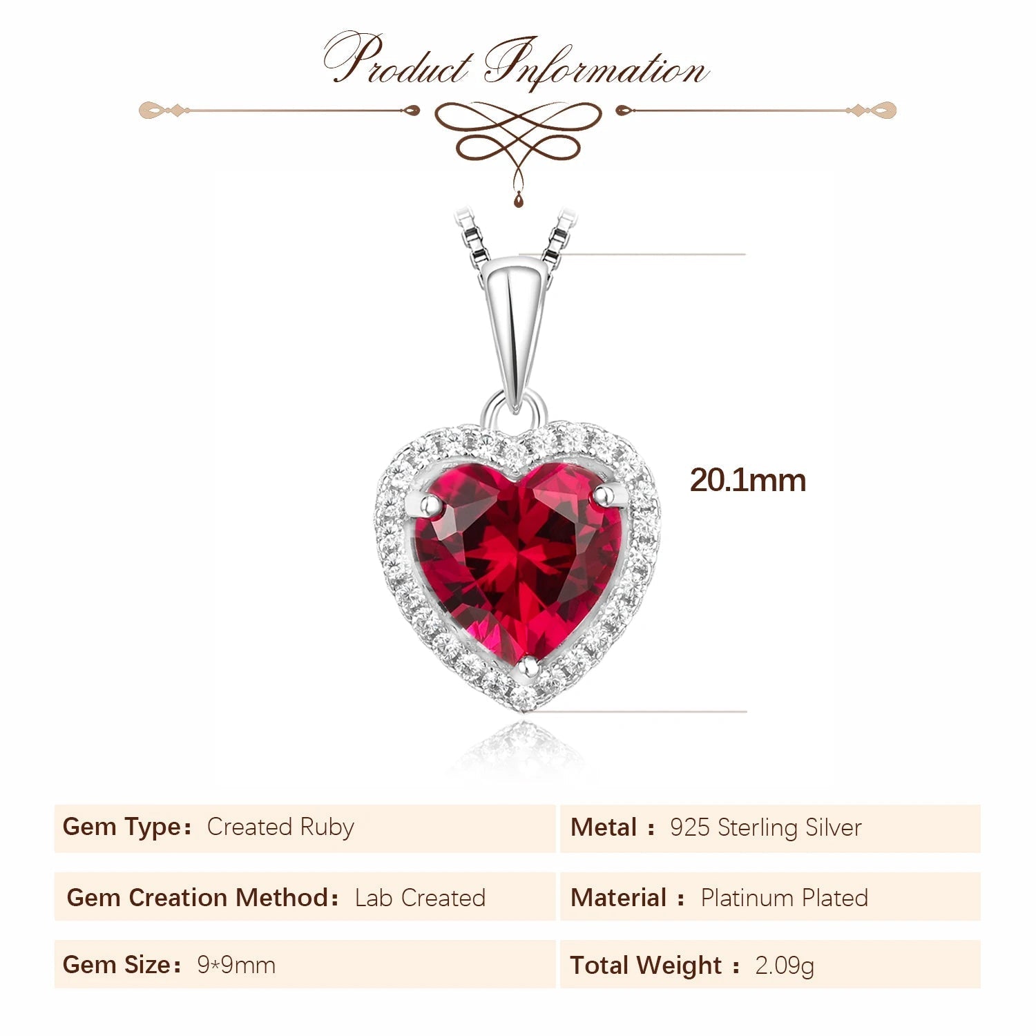 ❤️ Ruby Heart Halo – Certified 925 Sterling Silver Pendant Necklace - Britt Company