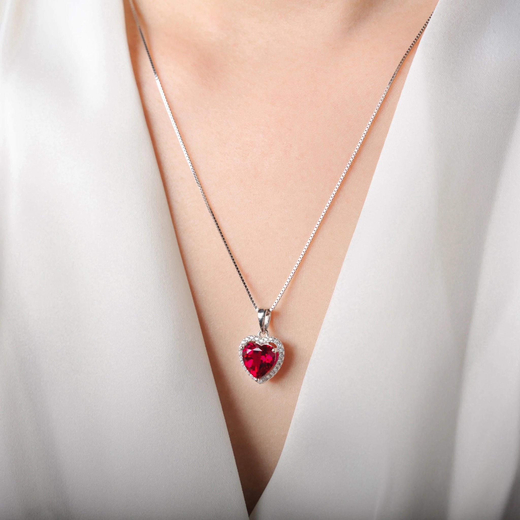 ❤️ Ruby Heart Halo – Certified 925 Sterling Silver Pendant Necklace - Britt Company