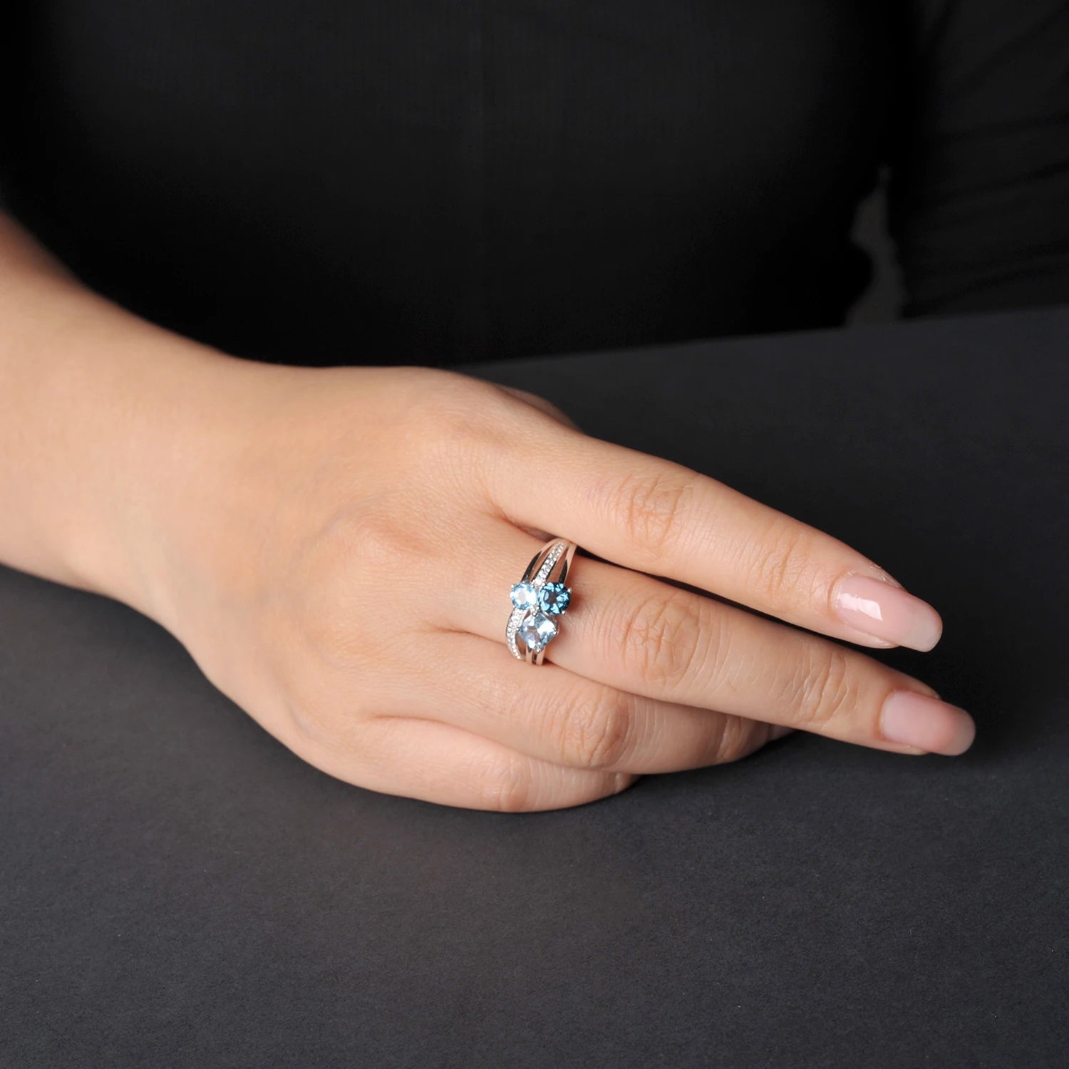 💙 Trinity Blue – Certified 925 Sterling Silver Three - Stone Topaz Ring - Britt Company