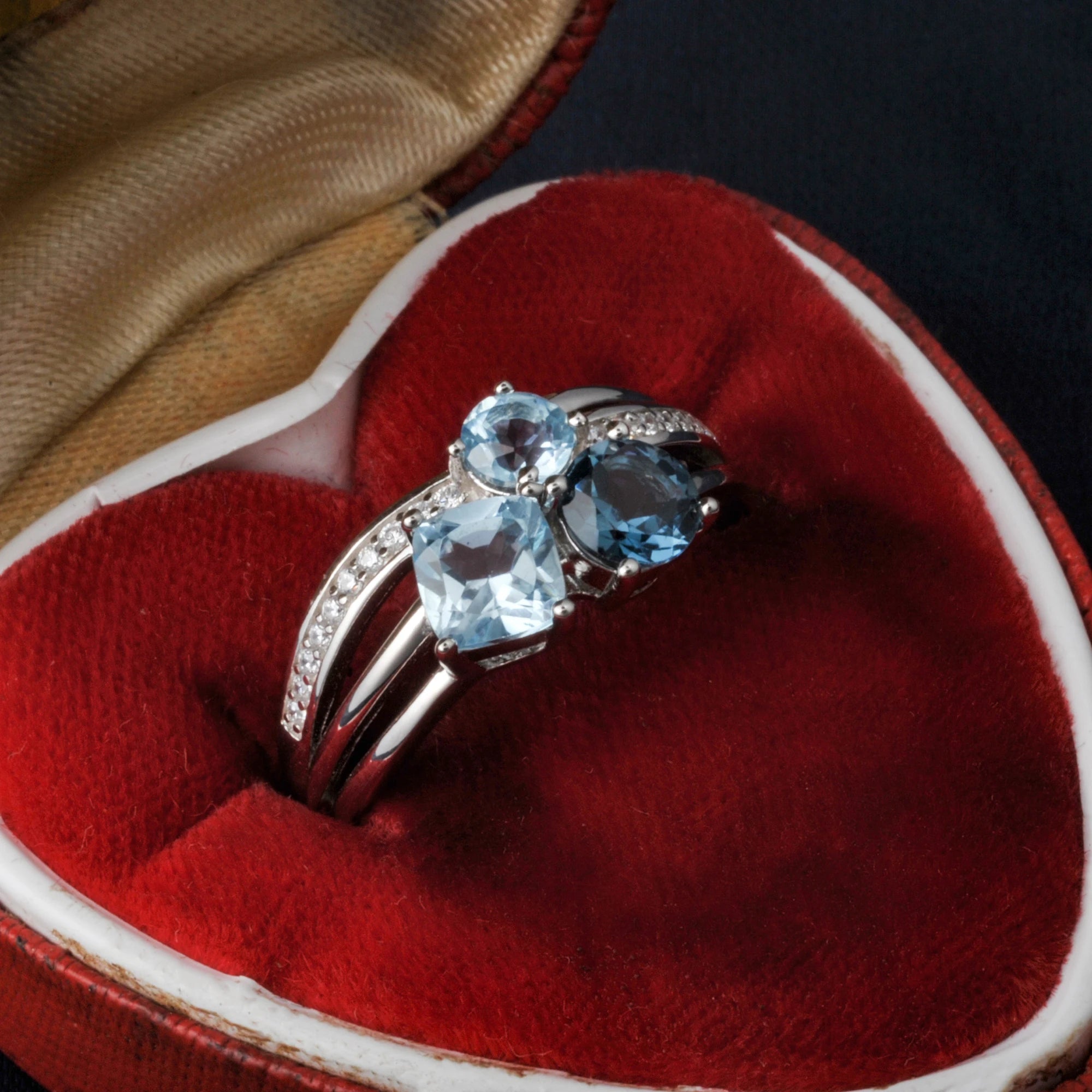 💙 Trinity Blue – Certified 925 Sterling Silver Three - Stone Topaz Ring - Britt Company