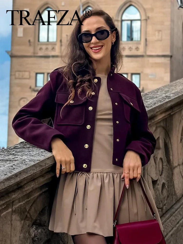 Women’s Vintage Military Jacket – Button - Up Short Coat with Pockets - Britt Company