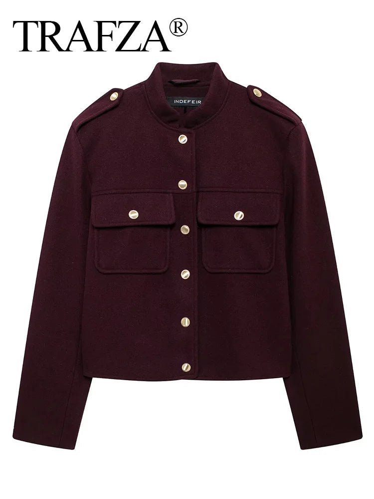 Women’s Vintage Military Jacket – Button - Up Short Coat with Pockets - Britt Company