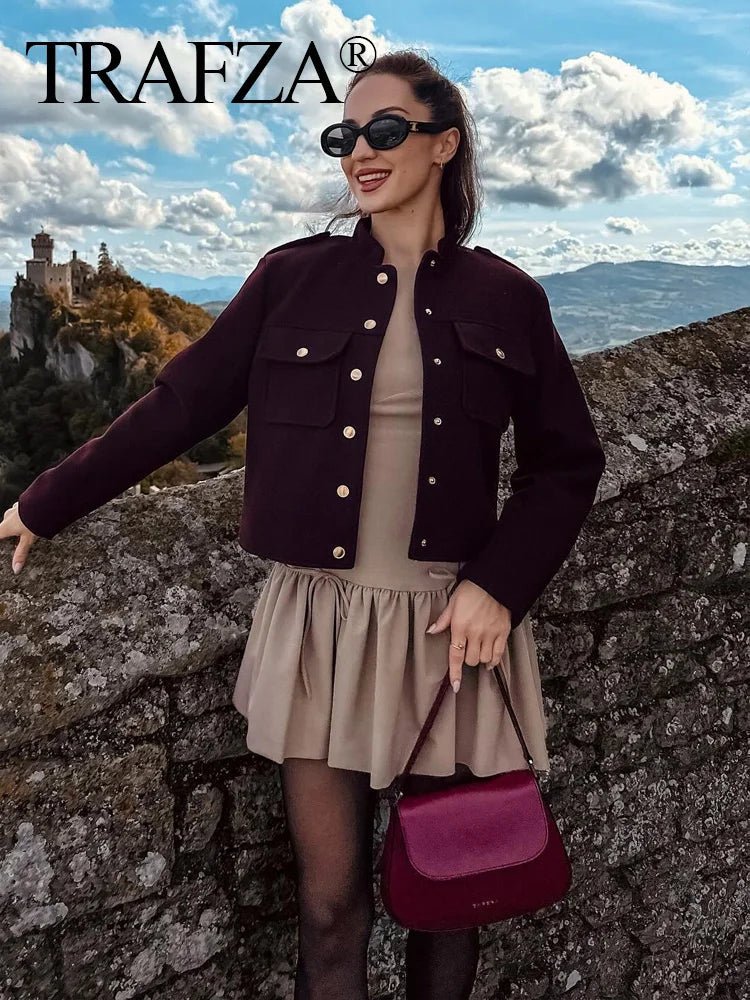Women’s Vintage Military Jacket – Button - Up Short Coat with Pockets - Britt Company