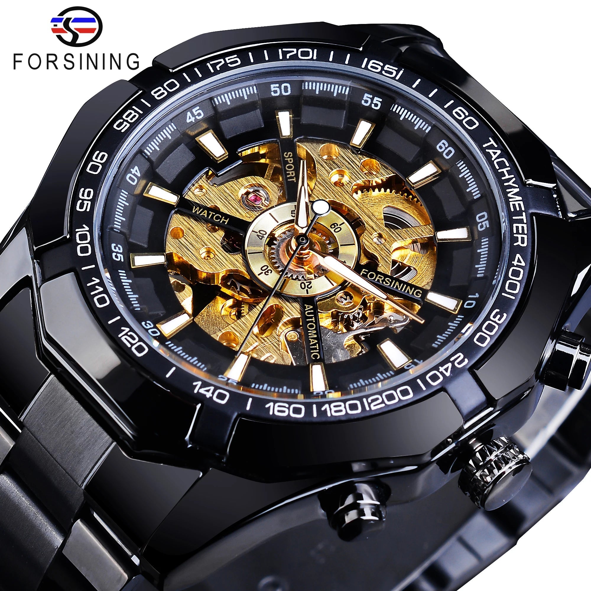 Forsining Stainless Steel Skeleton Automatic Watch – Luxury Men’s Mechanical Wristwatch UK - Britt Company