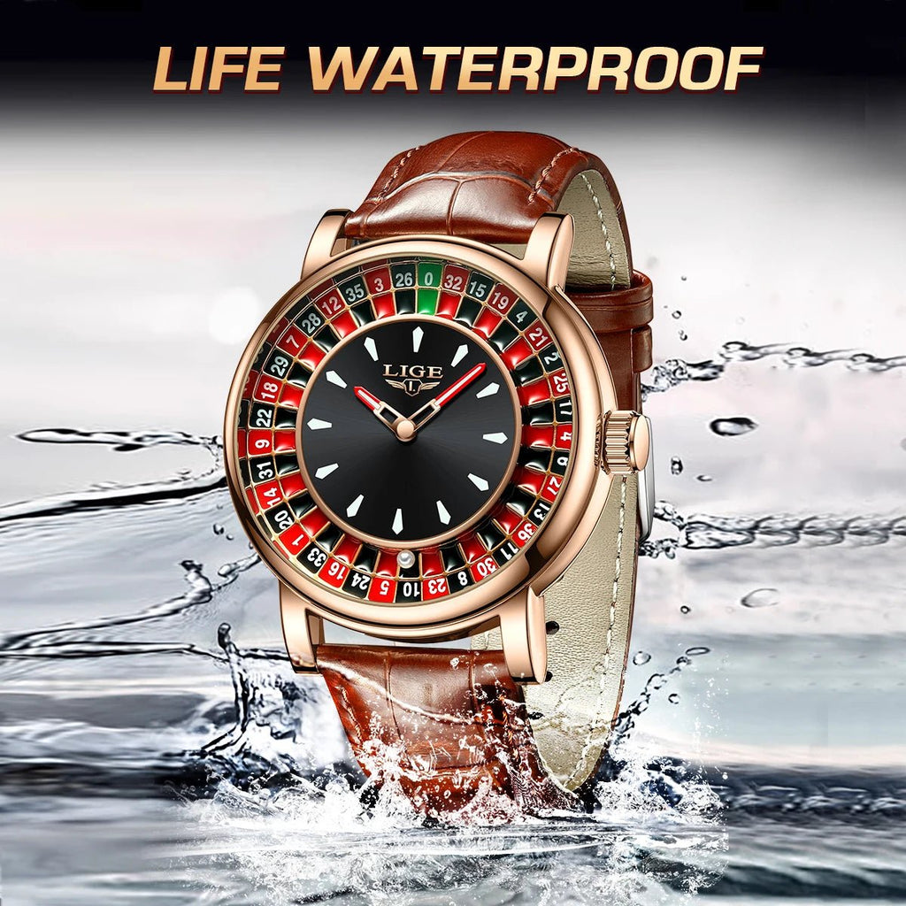 LIGE Roulette Watch – Men’s Quartz 45MM Leather Waterproof Luminous Wristwatch UK - Britt Company