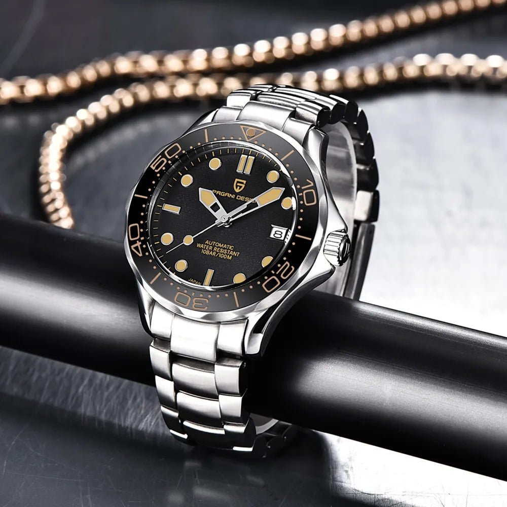 Pagani Design PD - 1667 Automatic Diver Watch – Sapphire Crystal, 316L Stainless Steel, Day - Date, 10 ATM UK - Britt Company