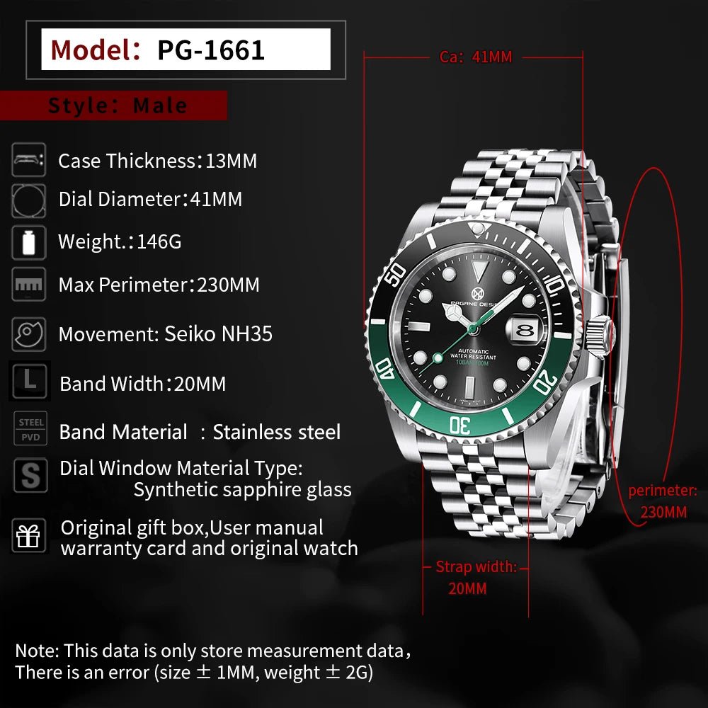 Pagani Design PG1661 – Automatic Mechanical Wristwatch 40mm Sapphire - Britt Company