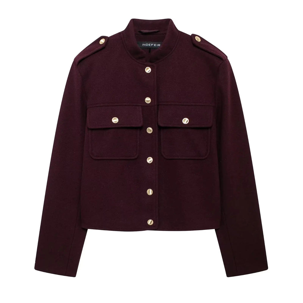 Women’s Vintage Military Jacket – Button - Up Short Coat with Pockets - Britt Company
